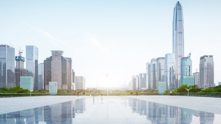 Modern skyline view of shezhen Bay with high rise buildings