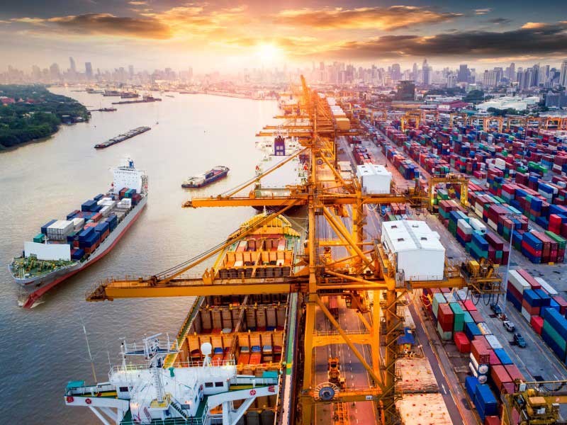 View of Asia Pacific harbor shipping containers