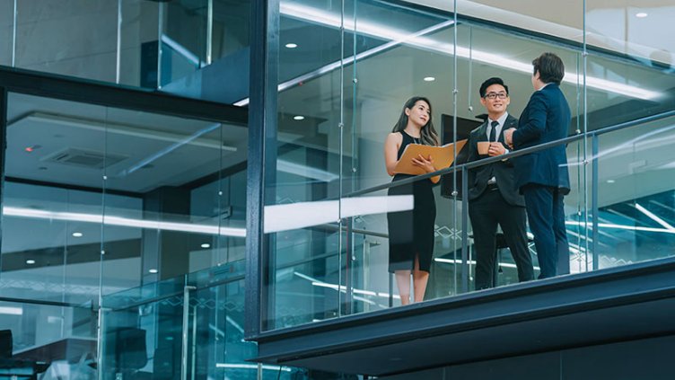 Employees having discussion