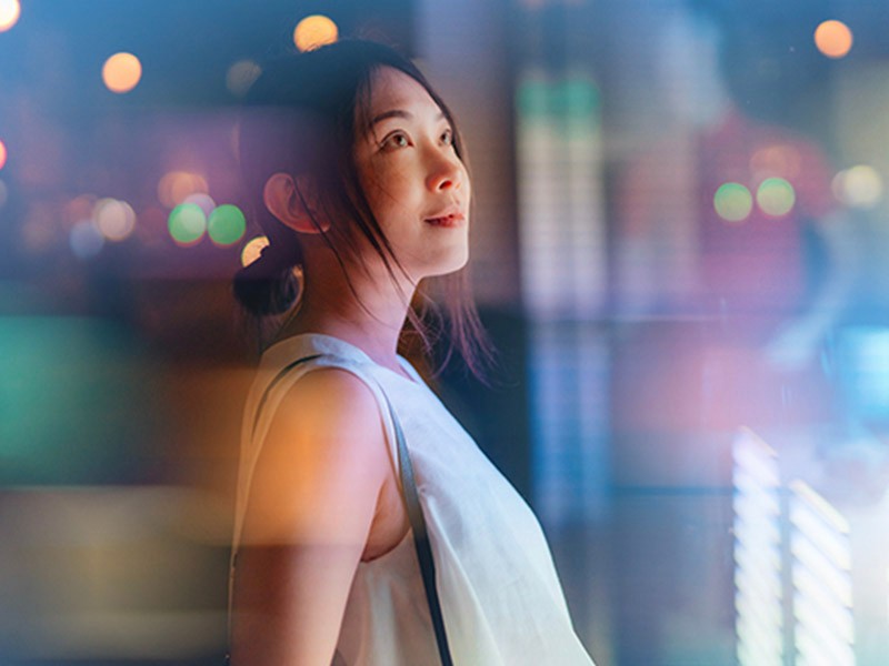 woman looking up
