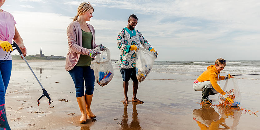 cleaning at beach