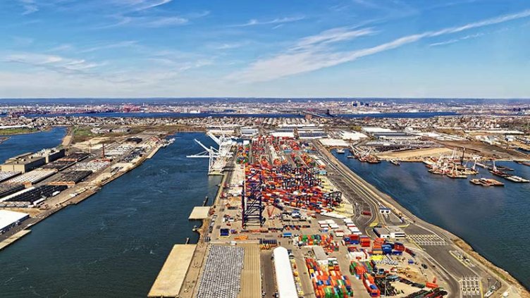 Aerial view to Global Container terminals in Bayonne, New Jersey, United States