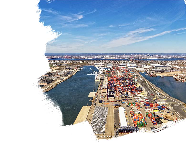 Aerial view to Global Container terminals in Bayonne, New Jersey, United States