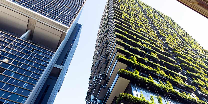 high rise buildings with greenery