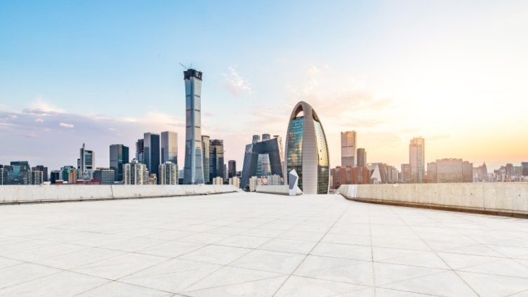 city skyline of huge buidlings in beijing