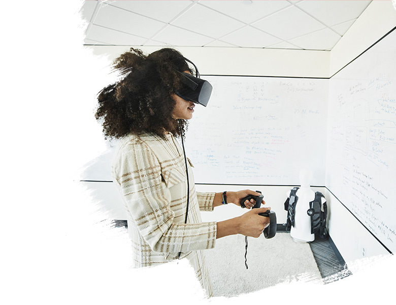 Women wearing virtual reality headset