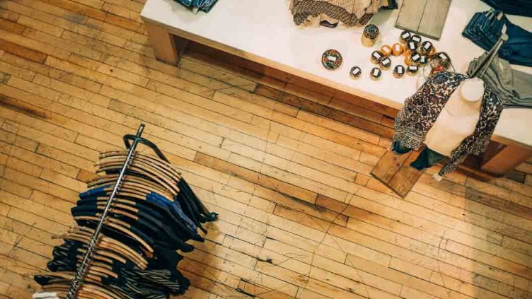 Top view inside a designer clothing store in a shopping mall