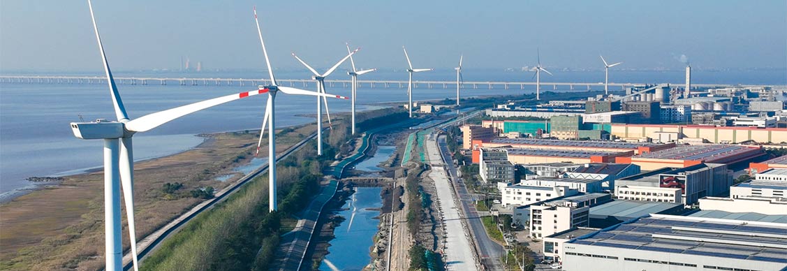 Industrial plants landscape with different energy resources