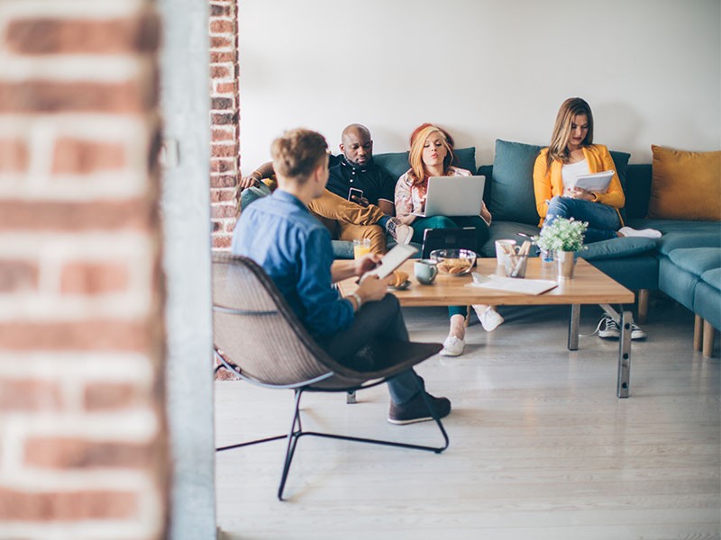 Group of students together and discussing