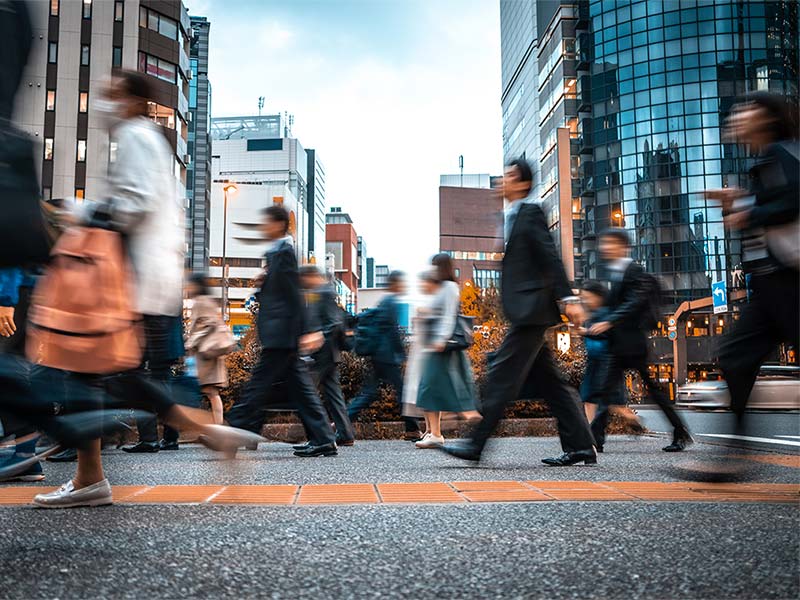 People walking on the street with a blurred effect