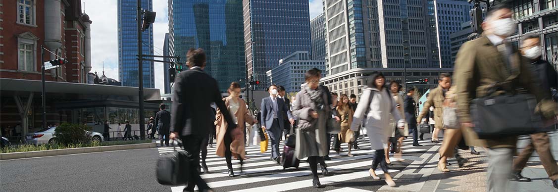 People walking at crossroads