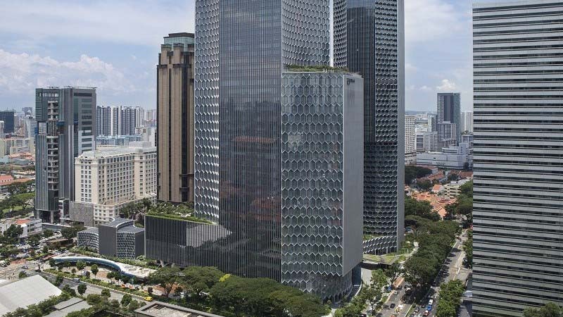  Aerial shot of the singapore cityscape with lots of skyscrapers